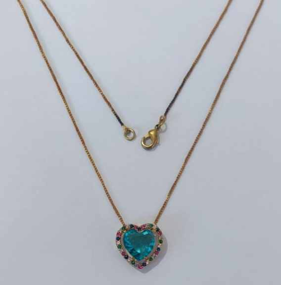 GARGANTILHA NO BRUTO PRONTO PARA O BANHO(COM CORRENTE VENEZIANA DE 45CM)BASE EM ALTA FUSÃO CRAVEJA EM MICRO ZIRCONIAS COLORIDAS 15MM /COM PEDRA DE ZIRCONIA DE 10MM/PESO TOTAL 3,6GR / BRU0003731