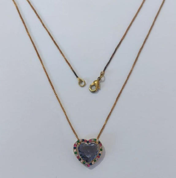 GARGANTILHA NO BRUTO PRONTO PARA O BANHO(COM CORRENTE VENEZIANA DE 45CM)BASE EM ALTA FUSÃO CRAVEJA EM MICRO ZIRCONIAS COLORIDAS 15MM /COM PEDRA DE ZIRCONIA DE 10MM/PESO TOTAL 3,6GR / BRU0003732