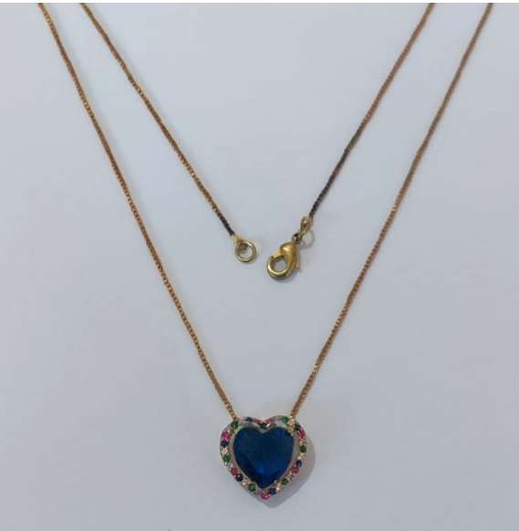 GARGANTILHA NO BRUTO PRONTO PARA O BANHO(COM CORRENTE VENEZIANA DE 45CM)BASE EM ALTA FUSÃO CRAVEJA EM MICRO ZIRCONIAS COLORIDAS 15MM /COM PEDRA DE ZIRCONIA DE 10MM/PESO TOTAL 3,6GR / BRU0003733