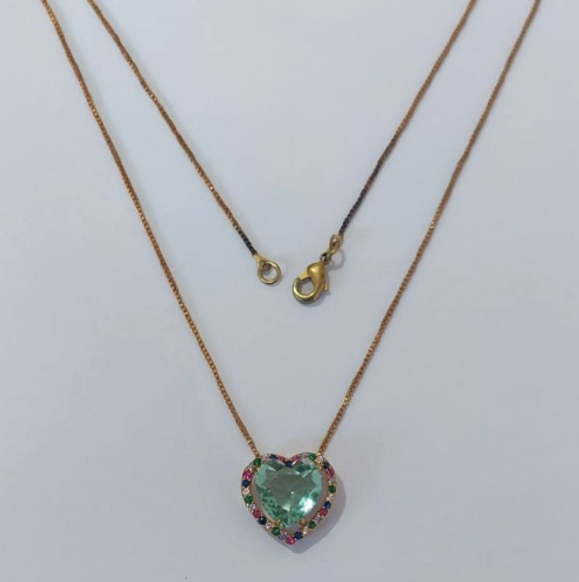 GARGANTILHA NO BRUTO PRONTO PARA O BANHO(COM CORRENTE VENEZIANA DE 45CM)BASE EM ALTA FUSÃO CRAVEJA EM MICRO ZIRCONIAS COLORIDAS 15MM /COM PEDRA DE ZIRCONIA DE 10MM/PESO TOTAL 3,6GR / BRU0003734