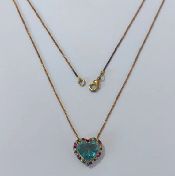 GARGANTILHA NO BRUTO PRONTO PARA O BANHO(COM CORRENTE VENEZIANA DE 45CM)BASE EM ALTA FUSÃO CRAVEJA EM MICRO ZIRCONIAS COLORIDAS 15MM /COM PEDRA DE ZIRCONIA DE 10MM/PESO TOTAL 3,6GR / BRU0003735