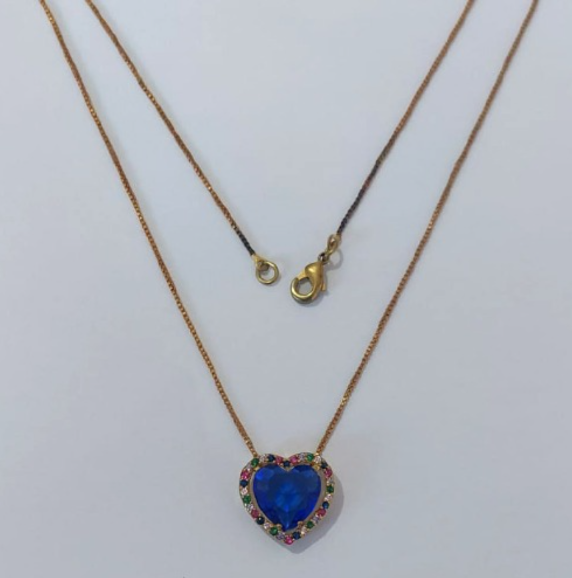 GARGANTILHA NO BRUTO PRONTO PARA O BANHO(COM CORRENTE VENEZIANA DE 45CM)BASE EM ALTA FUSÃO CRAVEJA EM MICRO ZIRCONIAS COLORIDAS 15MM /COM PEDRA DE ZIRCONIA DE 10MM/PESO TOTAL 3,6GR / BRU0003738