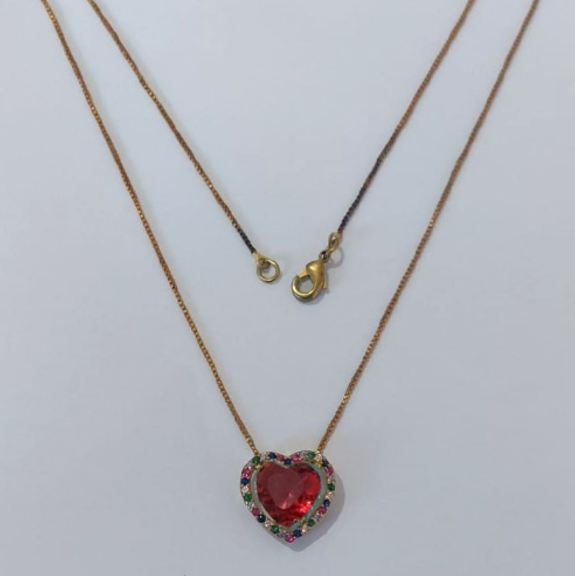 GARGANTILHA NO BRUTO PRONTO PARA O BANHO(COM CORRENTE VENEZIANA DE 45CM)BASE EM ALTA FUSÃO CRAVEJA EM MICRO ZIRCONIAS COLORIDAS 15MM /COM PEDRA DE ZIRCONIA DE 10MM/PESO TOTAL 3,6GR / BRU0003739