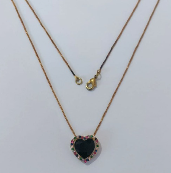 GARGANTILHA NO BRUTO PRONTO PARA O BANHO(COM CORRENTE VENEZIANA DE 45CM)BASE EM ALTA FUSÃO CRAVEJA EM MICRO ZIRCONIAS COLORIDAS 15MM /COM PEDRA DE ZIRCONIA DE 10MM/PESO TOTAL 3,6GR / BRU0003741