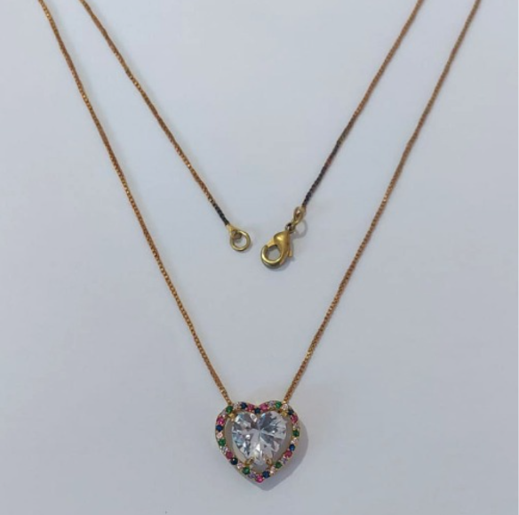 GARGANTILHA NO BRUTO PRONTO PARA O BANHO(COM CORRENTE VENEZIANA DE 45CM)BASE EM ALTA FUSÃO CRAVEJA EM MICRO ZIRCONIAS COLORIDAS 15MM /COM PEDRA DE ZIRCONIA DE 10MM/PESO TOTAL 3,6GR / BRU0003743