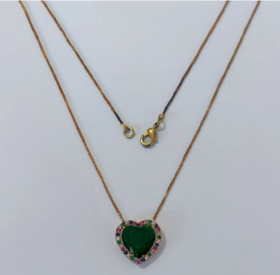 GARGANTILHA NO BRUTO PRONTO PARA O BANHO(COM CORRENTE VENEZIANA DE 45CM)BASE EM ALTA FUSÃO CRAVEJA EM MICRO ZIRCONIAS COLORIDAS 15MM /COM PEDRA DE ZIRCONIA DE 10MM/PESO TOTAL 3,6GR / BRU0003744