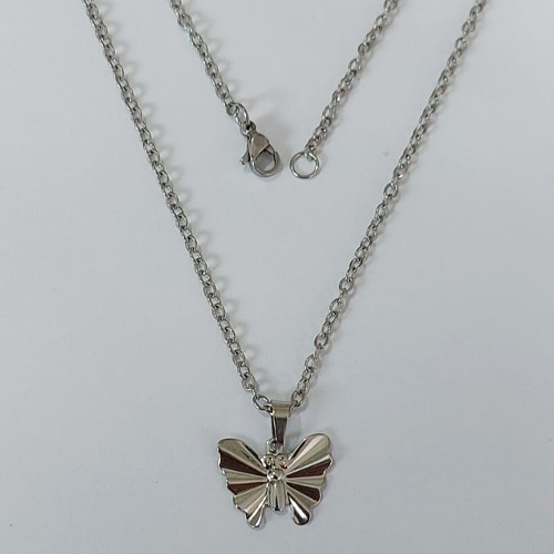 GARGANTILHA EM AÇO INOXIDÁVEL(CX147)- CORRENTE DE 45CM (03) PINGENTE BORBOLETA 16MM AÇO2319