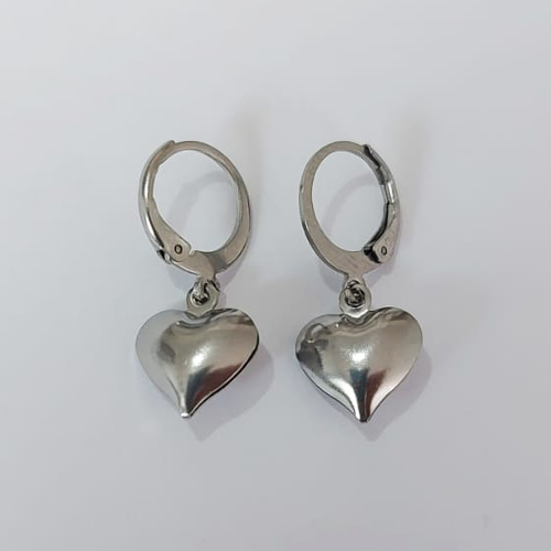 BRINCO EM AÇO INOXIDÁVEL(CX147) - BRINCO ARGOLINHA DE PRESSÃO COM PINGENTE CORAÇÃO DUPLO 11MM - COMPOSIÇÃO: AÇO INOXIDÁVEL - AÇO2328