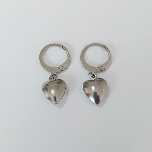 BRINCO EM AÇO INOXIDÁVEL(CX147) - BRINCO ARGOLINHA DE PRESSÃO COM PINGENTE CORAÇÃO DUPLO 9MM - COMPOSIÇÃO: AÇO INOXIDÁVEL - AÇO2329