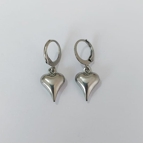 BRINCO EM AÇO INOXIDÁVEL(CX147) - BRINCO ARGOLINHA DE PRESSÃO COM PINGENTE CORAÇÃO DUPLO 11MM - COMPOSIÇÃO: AÇO INOXIDÁVEL - AÇO2330