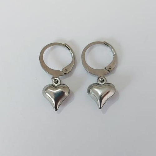 BRINCO EM AÇO INOXIDÁVEL(CX147) - BRINCO ARGOLINHA DE PRESSÃO COM PINGENTE CORAÇÃO DUPLO 9MM - COMPOSIÇÃO: AÇO INOXIDÁVEL - AÇO2331