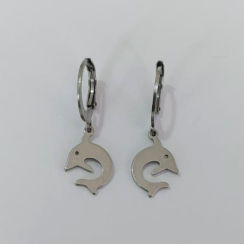 BRINCO EM AÇO INOXIDÁVEL(CX147) - BRINCO ARGOLINHA DE PRESSÃO COM PINGENTE GOLFINHO 9MM - COMPOSIÇÃO: AÇO INOXIDÁVEL - AÇO2336