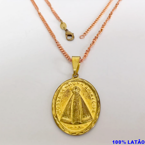 GARGANTILHA NO BRUTO PRONTO PARA O BANHO(CX147)( COM CORRENTE MASCULINA DE 50CM/ NOSSA SENHORA APARECIDA 4X25CM / PESO TOTAL 13.9GR BRU3804