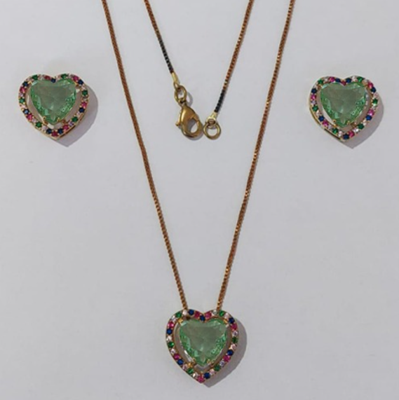 CONJUNTO NO BRUTO PRONTO PARA O BANHO CORRENTE VENEZIANA (BASE DE 15MM TODA CRAVEJADA EM MICRO ZIRCONIAS COLORIDA E PEDRA DE ZIRCONIA DE10MM CORAÇÃO(PEÇA EM ALTA FUSÃO) - PESO DO BRINCO 4,3GR - BRU3876