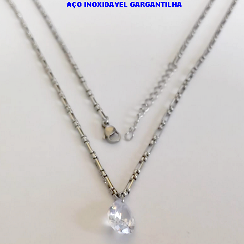 GARGANTILHA EM AÇO INOXIDAVEL()(BCOL058)LARGURA 2,5MM (TAMANHO 50CM + EXTENSSOR )(PEDRA DE ZIRCONIA 10X14) COM FECHO LAGOSTA AÇO0146