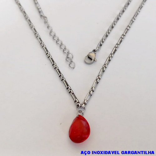 GARGANTILHA EM AÇO INOXIDAVEL()(BCOL058)LARGURA 2,5MM (TAMANHO 50CM + EXTENSSOR )(PEDRA DE ZIRCONIA 10X14) COM FECHO LAGOSTA AÇO0147