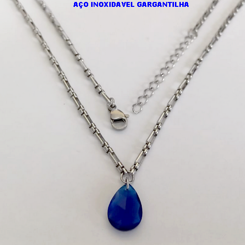 GARGANTILHA EM AÇO INOXIDAVEL()(BCOL058)LARGURA 2,5MM (TAMANHO 50CM + EXTENSSOR )(PEDRA DE ZIRCONIA 10X14) COM FECHO LAGOSTA AÇO0148