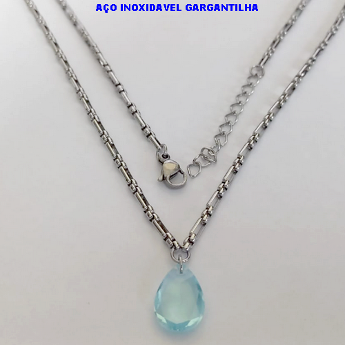 GARGANTILHA EM AÇO INOXIDAVEL()(BCOL058)LARGURA 2,5MM (TAMANHO 50CM + EXTENSSOR )(PEDRA DE ZIRCONIA 10X14) COM FECHO LAGOSTA AÇO0149