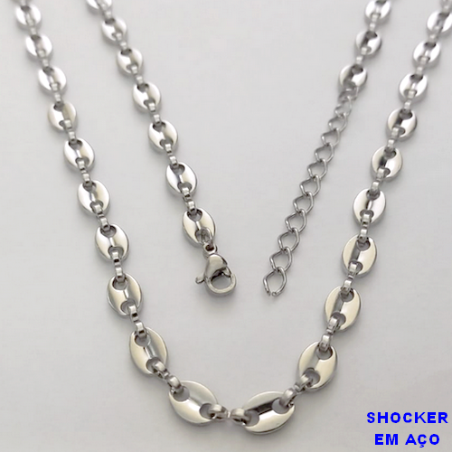 SHOCKER EM AÇO INOXIDAVEL LARGURA DE 5MM COM FECHO LAGOSTA(BCOL067) ( TAMANHO 40CM+EXTENSOR ) AÇO0170