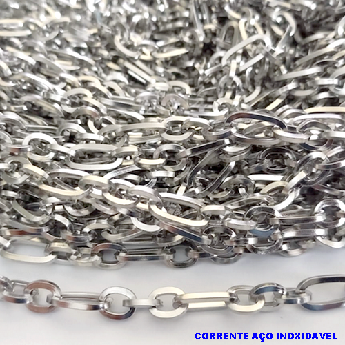 CORRENTE EM AÇO INOXIDAVEL TREIS POR UM(BCOL037) (CORRENTE VENDIDA POR METRO) LARGURA 6MM - AÇO0180