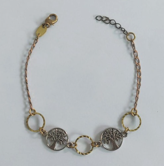 PULSEIRA NO BRUTO PRONTO PARA O BANHO LATÃO - (CX.149) PULSEIRA COM DUAS ARVORE DA VIDA TAMANHO 17CM+EXTENSOR - PESO TOTAL 3.3GR BRU23951