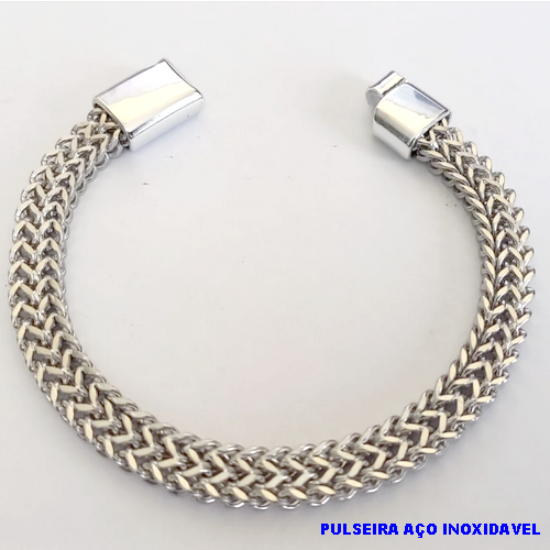 PULSEIRA EM AÇO INOXIDAVEL (TAMANHO 20CM )* LARGURA 8MM( Aço inoxidável trançado fileira dupla)- AÇO0188