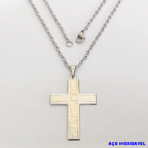 GARGANTILHA EM AÇO INOXIDAVEL COM *(CORRENTE DE 45CM)* E FECHO LAGOSTA -(013) PINGENTE CRUCIFIXO 3.5X2CM - AÇO0202