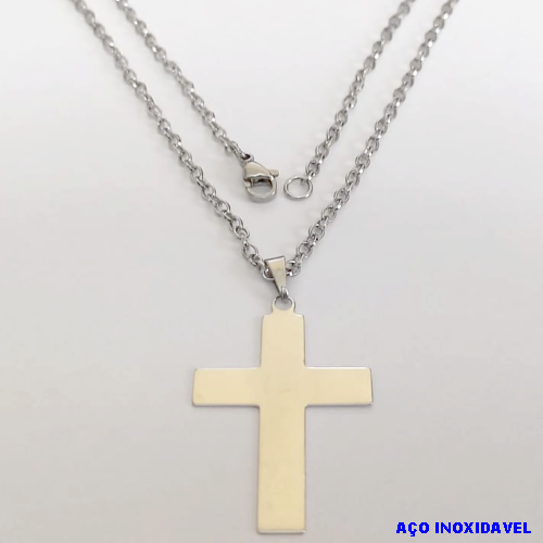 GARGANTILHA EM AÇO INOXIDAVEL COM *(CORRENTE DE 70CM)* E FECHO LAGOSTA -(013) PINGENTE CRUCIFIXO 3.5X2CM - AÇO0209