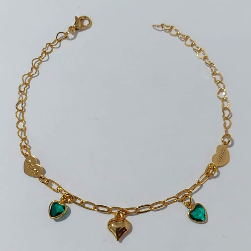 PULSEIRA FOLHEADO A OURO + VERNIZ CATAFORÉTICO - PULSEIRA 20CM COM CORAÇÕES - OURO1180