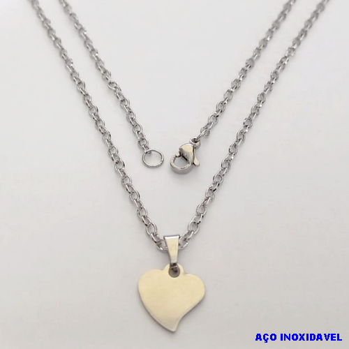 GARGANTILHA EM AÇO INOXIDAVEL COM *(CORRENTE DE 50CM)* E FECHO LAGOSTA(CX150) -(013) PINGENTE CCORACÃO - AÇO0223