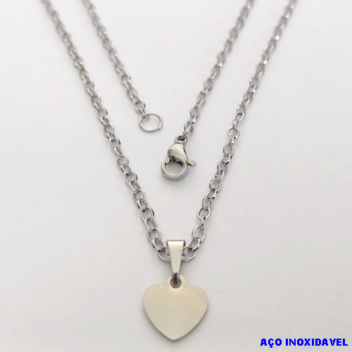 GARGANTILHA EM AÇO INOXIDAVEL COM *(CORRENTE DE 50CM)* E FECHO LAGOSTA(CX150) -(013) PINGENTE CORAÇAO - AÇO0224