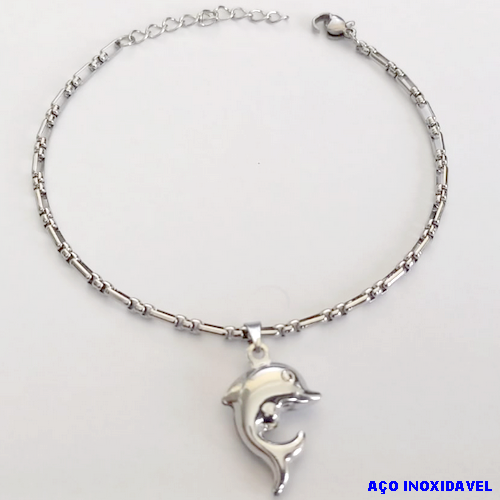 PULSEIRA EM AÇO INOXIDAVEL COM *(PULSEIRA DE 18CM+EXTENSOR)* E FECHO LAGOSTA- PINGENTE GOLFINHO - AÇO0233
