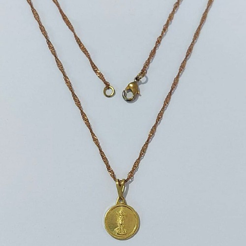 GARGANTILHA NO BRUTO PRONTA PARA O BANHO - (E2125) GARGANTILHA COM CORRENTE SINGAPURA 45CM E PINGENTE SANTO EXPEDITO 11MM - PESO: 3,2GR - COMPOSIÇÃO: 100% LATÃO - BRU24019