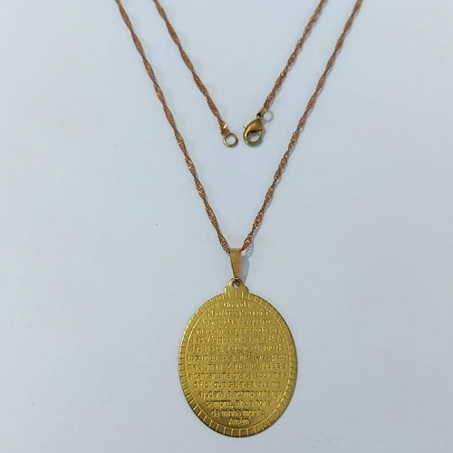 GARGANTILHA NO BRUTO PRONTA PARA O BANHO - GARGANTILHA COM CORRENTE SINGAPURA 45CM E PINGENTE PINGENTE PINGENTE MEDALHA ORAÇÃO NOSSA SRA APARECIDA (E1680) 30X40MM - PESO: 5,9GR - COMPOSIÇÃO: 100% LATÃO - BRU24028