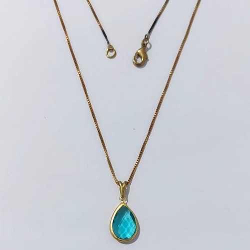 GARGANTILHA NO BRUTO PRONTA PARA O BANHO - GARGANTILHA COM CORRENTE VENEZIANA 45CM E PINGENTE 8X12MM (GOTA)COMPOSIÇÃO 70% LATÃO E 30% VIDRO AZUL CLARO - PESO: 2,4GR - COMPOSIÇÃO: 100% LATÃO - BRU24033