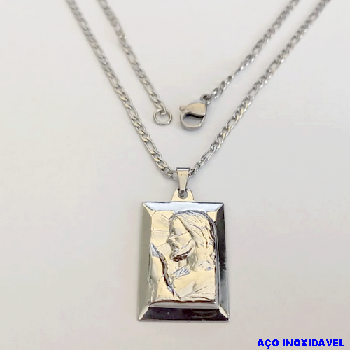 GARGANTILHA EM AÇO INOXIDAVEL COM *(CORRENTE3X1 - 50CM)* E FECHO LAGOSTA-(I-1261/2) Placa Jesus orando 28mm - AÇO0255
