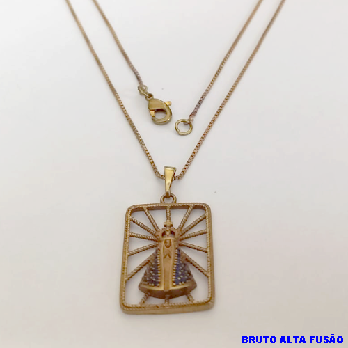 GARGANTILHA NO BRUTO PRONTO PARA O BANHO(CX151) - CORRENTE VENEZIANA DE 45CM (PINGENTE DE DE 2X1,5CM / TODO CRAVEJADO EM MICRO ZIRCONIAS - PESO TOTAL 3,9GR - BRU24105