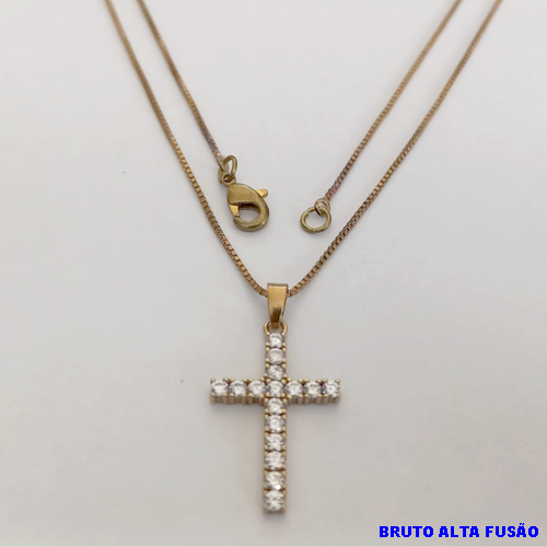 GARGANTILHA NO BRUTO PRONTO PARA O BANHO(CX151) - CORRENTE VENEZIANA DE 45CM (PINGENTE DE DE 2X1,5CM / TODO CRAVEJADO EM MICRO ZIRCONIAS - PESO TOTAL 2,9GR - BRU24107