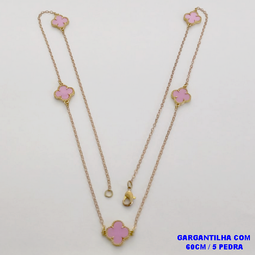 GARGANTILHA NO BRUTO PRONTO PARA O BANHO(CX151)(COM CINCO PEDRA DE VAN CLEEF DE 12MM - COM CORRENTE CADEADO E FECHO LAGOSTA(PESO TOTAL 4.4GR - BRU24116