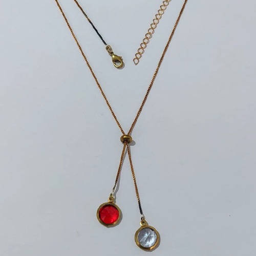 GARGANTILHA NO BRUTO PRONTA PARA O BANHO - GARGANTILHA GRAVATINHA (AJUSTÁVEL) 45CM + EXTENSOR COM PINGENTES DE ZIRCÔNIA 10MM - PESO TOTAL 4,2GR - BRU24150