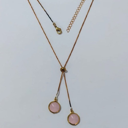 GARGANTILHA NO BRUTO PRONTA PARA O BANHO - GARGANTILHA GRAVATINHA (AJUSTÁVEL) 45CM + EXTENSOR COM PINGENTES DE ZIRCÔNIA ROSA 10MM - PESO TOTAL 4,2GR - BRU24152