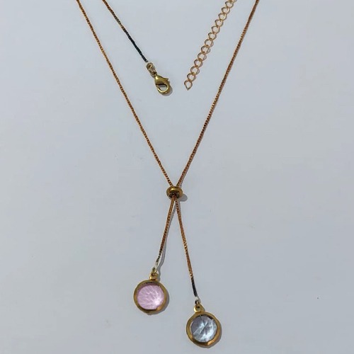 GARGANTILHA NO BRUTO PRONTA PARA O BANHO - GARGANTILHA GRAVATINHA (AJUSTÁVEL) 45CM + EXTENSOR COM PINGENTES DE ZIRCÔNIA ROSA 10MM - PESO TOTAL 4,2GR - BRU24153