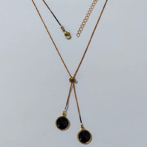 GARGANTILHA NO BRUTO PRONTA PARA O BANHO - GARGANTILHA GRAVATINHA (AJUSTÁVEL) 45CM + EXTENSOR COM PINGENTES DE ZIRCÔNIAS PRETAS 10MM - PESO TOTAL 4,2GR - BRU24155