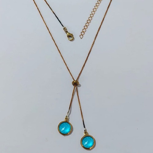 GARGANTILHA NO BRUTO PRONTA PARA O BANHO - GARGANTILHA GRAVATINHA (AJUSTÁVEL) 45CM + EXTENSOR COM PINGENTES DE ZIRCÔNIAS AZUÍS 10MM - PESO TOTAL 4,2GR - BRU24157