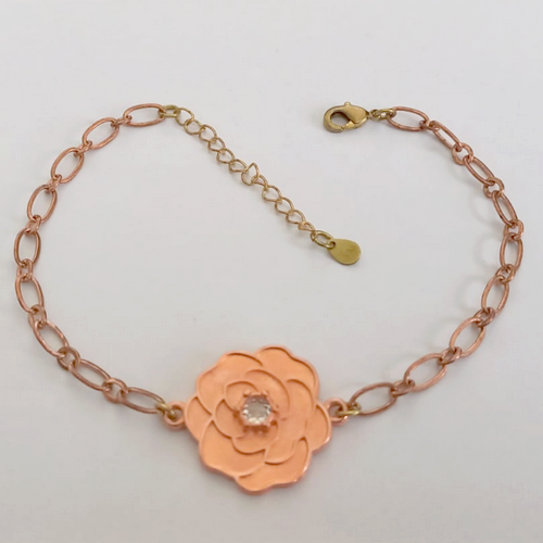 PULSEIRA NO BRUTO PRONTO PARA O BANHO(CRIS)COM FECHO LAGOSTA - (CX.152) - UMA FLOR DE 18MM COM UMA PEDRA ZIRCONIA - TAMANHO 19CM+EXTENSOR( PESO 3.8GR - BRU24118