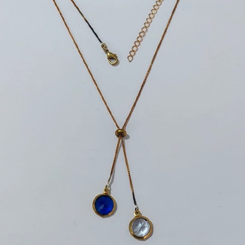 GARGANTILHA NO BRUTO PRONTA PARA O BANHO - GARGANTILHA GRAVATINHA (AJUSTÁVEL) 45CM + EXTENSOR COM PINGENTES DE ZIRCÔNIAS 10MM - PESO TOTAL 4,2GR - BRU24160