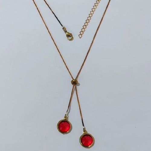 GARGANTILHA NO BRUTO PRONTA PARA O BANHO - GARGANTILHA GRAVATINHA (AJUSTÁVEL) 45CM + EXTENSOR COM PINGENTES DE ZIRCÔNIAS VERMELHAS 10MM - PESO TOTAL 4,2GR - BRU24161