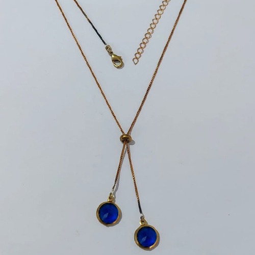 GARGANTILHA NO BRUTO PRONTA PARA O BANHO - GARGANTILHA GRAVATINHA (AJUSTÁVEL) 45CM + EXTENSOR COM PINGENTES DE ZIRCÔNIAS AZUÍS ESCURAS 10MM - PESO TOTAL 4,2GR - BRU24163