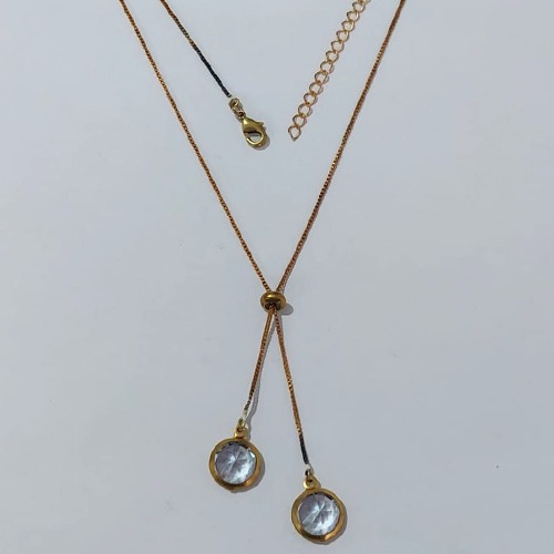 GARGANTILHA NO BRUTO PRONTA PARA O BANHO - GARGANTILHA GRAVATINHA (AJUSTÁVEL) 45CM + EXTENSOR COM PINGENTES DE ZIRCÔNIAS CRISTAIS 10MM - PESO TOTAL 4,2GR - BRU24165