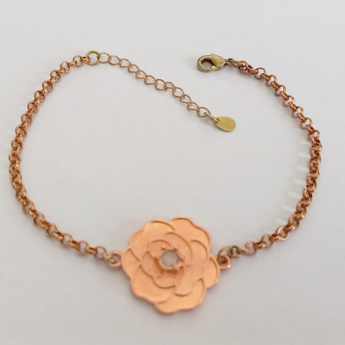 PULSEIRA NO BRUTO PRONTO PARA O BANHO(CRIS)COM FECHO LAGOSTA - (CX.152) - UMA FLOR DE 18MM COM UMA PEDRA ZIRCONIA - TAMANHO 19CM+EXTENSOR( PESO 3.8GR - BRU24119